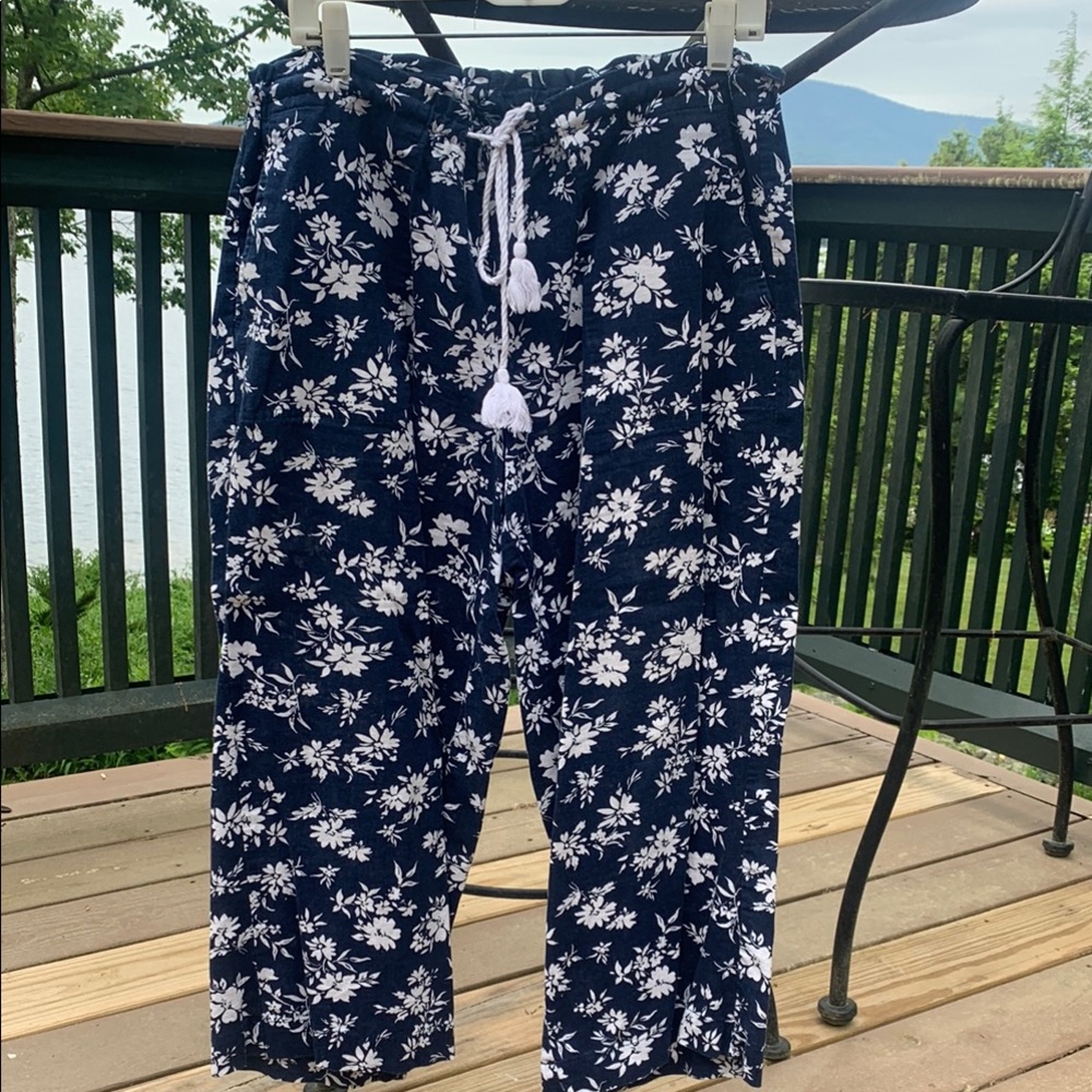 Navy Floral womens Casual Pants, Lauren